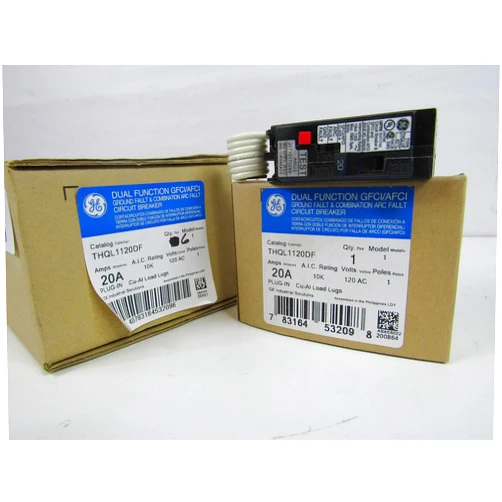 GE THQL1120DF Single-Pole Dual Function Plug-in Afci/Gfci Circuit Breaker, 120 Vac, 20 Amp, 10 Kaic