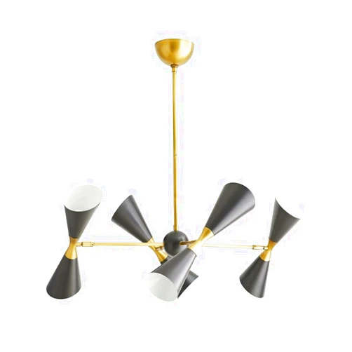 Generic Italian Arteriors Chandelier Mid Century Brass Sputnik Urchin Stilnovo Light, Black