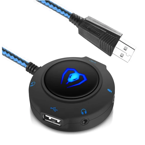 Micolindun External Sound Card USB Hubs Audio Adapter to USB Port & 3.5mm Audio & Micro Jack for PC Laptop. Plug and Play (Blue)