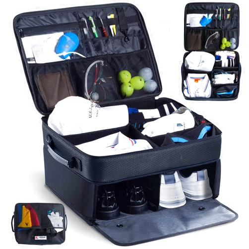 VIGEGARI Upgraded Golf Trunk Organizer Storage with Separate Compartment for 2 Pair Shoes Up to US Mens 16, Golf Car Locker Organizer for Golf Balls, Golf Gloves, Golf Accesories for Men, Golf Gifts