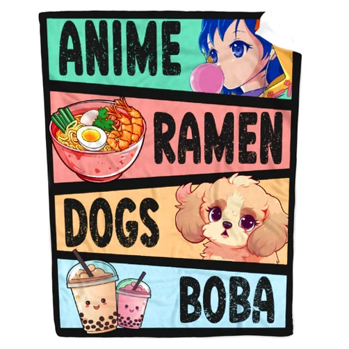 AIBILEEN Anime Blanket Gifts for Girls Kawaii Anime Decor for Women Anime Ramen Dogs Boba Flannel Blanket Anime Lover, Luxurious Warm and Cozy - S 40X50 Inch for Kids/Child