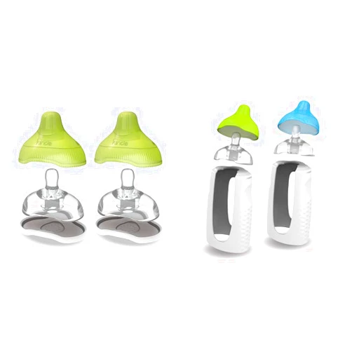 Kiinde Twist Active Latch Nipples and Squeeze Natural Baby Feeding Bottles with Slow Flow (2 Pack) and Medium Flow (2 Pack)