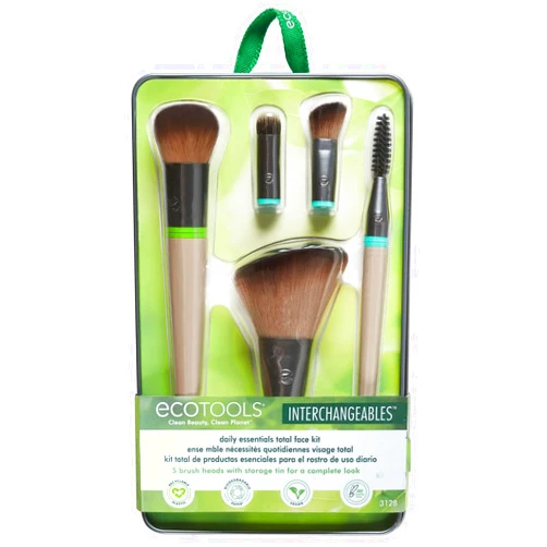 EcoTools Interchangeables Daily Essentials Total Face Makeup Brush Kit, Essential Oils, Multiuse Face Makeup Brushes, Bronzer, Blush, Powder, & Eyeshadow Brushes, Cruelty-Free & Vegan, 8 Piece Set