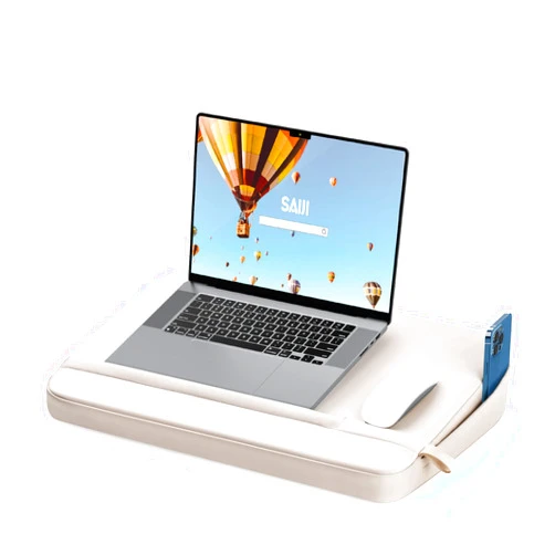 SAIJI Laptop Lap Desk with Pillow Cushion, Ultra Lightweight Portable Computer Stand Desk for Couch, Bed & Chair, Fit up to 17” Laptop & MacBook Air with Side Pocket, Rails for Airflow