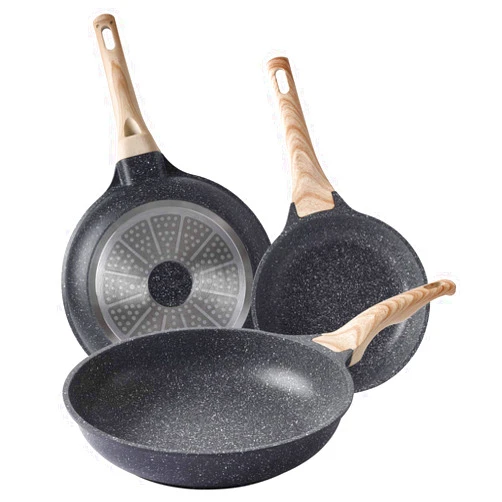 Motase Nonstick Frying Pan Skillets 3-Piece Set 8/9.5/11 inch, Granite Coating Omelette Pan, 100% PFOA free Cookware Pan, Non Stick Stone Frying Pan Skillets Set