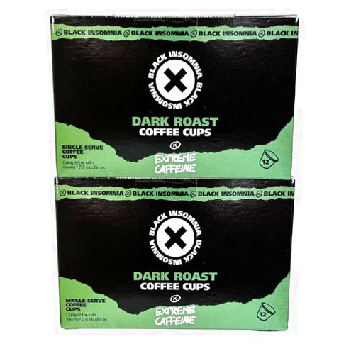BLACK INSOMNIA COFFEE Black Insomnia Dark Roast Coffee - Extreme Caffeine Single Serve Cups (For Use In Keurig Brewers) Strongest Coffee in the World - 24 Count