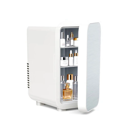 FANSEXPERT Skincare Fridge with Glass Panel, 6L Mini Fridge for Home/Car, AC/DC Portable Thermoelectric Cooler and Warmer, Makeup Mini Compact Refrigerator for Skincare Cosmetics Food Drinks (White)