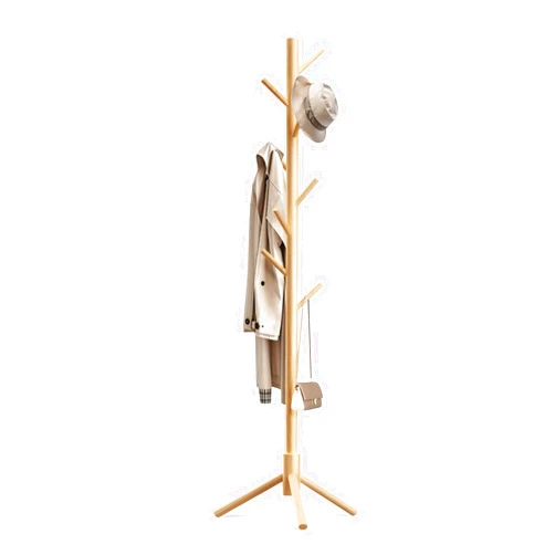 OUTGAVA Wooden Coat Rack Freestanding with 8 Hooks,Easy Assembly New Zealand Pine Tree Coat Racks, 3 Adjustable Sizes for Clothes, Hats, Bags, for Entryway, Hallway, Bedroom, Office(Nature)