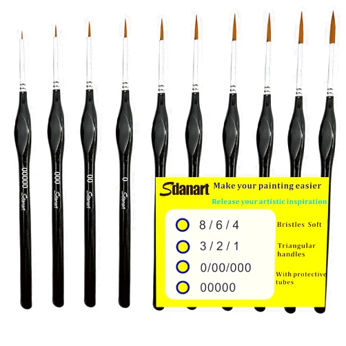 Sdanart Detail Paint Brush Set：10pcs Miniature Paint Brush Kit Fine Paint Brushes for Acrylic Painting，Model，Watercolor，Oil，Face ，Nail ，Line Drawing