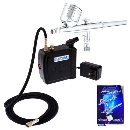 Master Airbrush Multi-Purpose Airbrushing System Kit with Portable Mini Air Compressor - Gravity Feed Dual-Action Airbrush, Hose, How-To-Airbrush Guide Booklet - Hobby, Craft, Cake Decorating, Tattoo