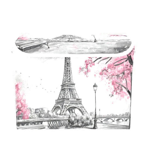 Kigai Storage Basket Pink Paris Tower Storage Boxes with Lids and Handle, Large Storage Cube Bin Collapsible for Shelves Closet Bedroom Living Room, 16.5x12.6x11.8 In