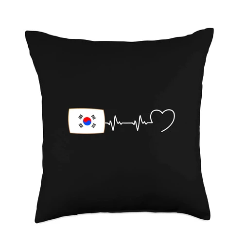 Humoristique Coréenne Humour Corée Du Sud Femme South Korea Man Heart Beat Humour Korean Gift idea Throw Pillow, 18x18, Multicolor