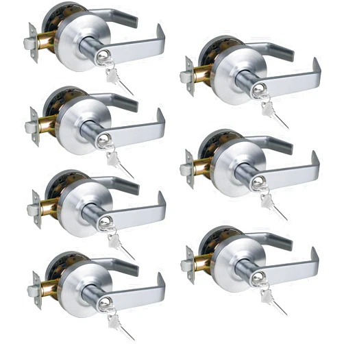 NEWBANG HARDWARE Commercial Heavy Duty Keyed Entry Door Lever in Satin Chrome Finish,Key Different Handle Fit Both Left and Right Handed, USGRD-71ET-7P