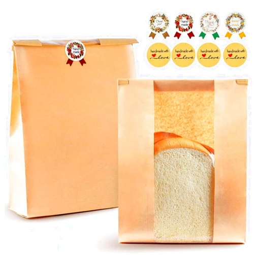 Wamnexti 120Pcs Large Kraft Paper Bread Bags with Window, 14