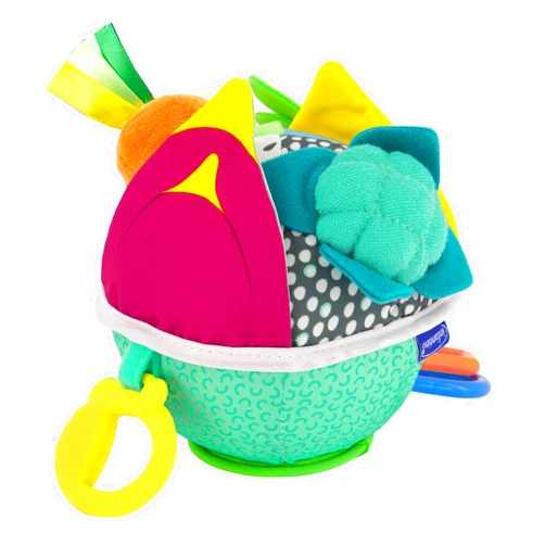 Infantino Busy Lil’ Sensory Ball - 9 Activities, Teether, Selfie Mirror, Rattle Sounds, Encourages Fine and Gross Motor Skill Development, for Babies 3M+