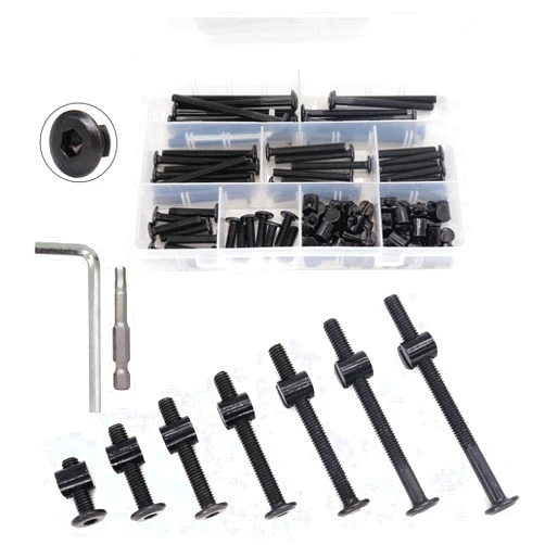 BinifiMux Baby Bed Crib Screws Hardware Replacement Kit, binifiMux 100pcs Black M6x20/30/40/50/60/70/80mm Hex Drive Socket Cap Allen Bolts Screws Barrel Nuts for Crib Baby Bed Cots Furniture