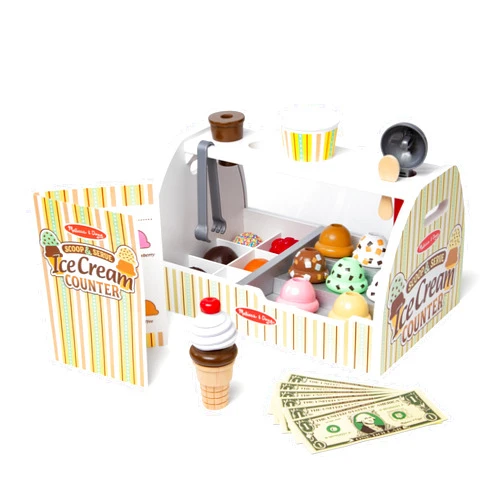 Melissa & Doug Wooden Scoop and Serve Ice Cream Counter (28 pcs) - Play Food and Accessories - Pretend Food Toys, Ice Cream Shop Toys For Kids Ages 3+