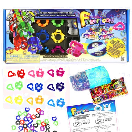Rainbow Loom® Finger Loom Party Pack, Features 9 Colored Finger Looms and 1200 Glow in The Dark Bands Perfect Party Activities for Boys and Girls 7+