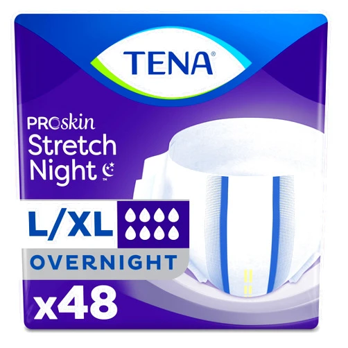 TENA ProSkin Overnight Protection Adult Incontinence Brief, Stretch, Disposable, Large/Extra,Large, 48count (4 Packs of 12), Packaging May Vary