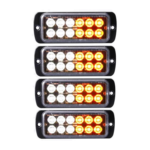 Primelux LED Strobe Lights for Trucks Upgraded 4pcs Sync LED Strobe Lights 12-LED Surface Mount Waterproof Flashing Lights for Truck Car Vehicle Hazard Warning light(Amber/White)