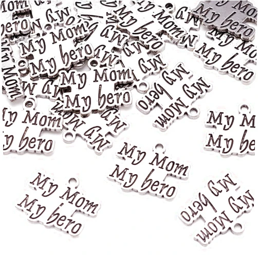 PH PandaHall Pandahall 20pcs My Mom My Hero Alloy Pendants Antique Silver Words Charms Tibetan Style for Mother's Day Theme Jewelry Making Bracelet Keychain