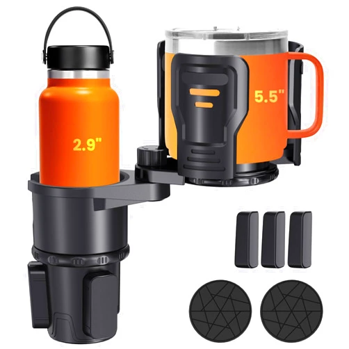 UNIWA Car Extra Cup Holder Expander,2 in 1 Adapter Expandable Automotive Cup Holders,Cupholder Extender Holder for Car with Adjustable Base,Double Car Drink Holders Suitable for Large Water Bottles