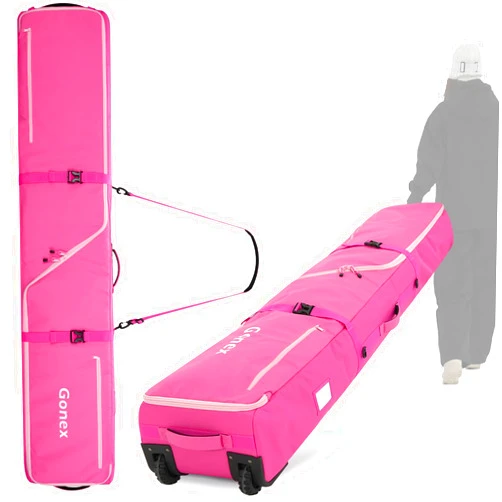 Gonex Snowboard Bag with Wheels,Adjustable Length Up to 175cm to 190cm, Fully Padded Ski Bag for Air Travel, 1200D Polyester PVC Waterproof Rolling Ski Bag with Skis Strapes