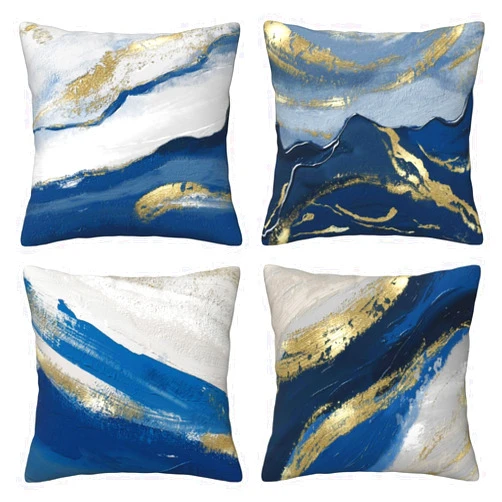 Yrassio Set Of 4 Decorative Throw Pillow Covers 18x18 Inch, Modern Dark Blue Abstract Oil Painting Art Square Pillows Cover Case For Cushions Sofa Bed Cushion Living Room Farmhouse Outdoor Decoration…