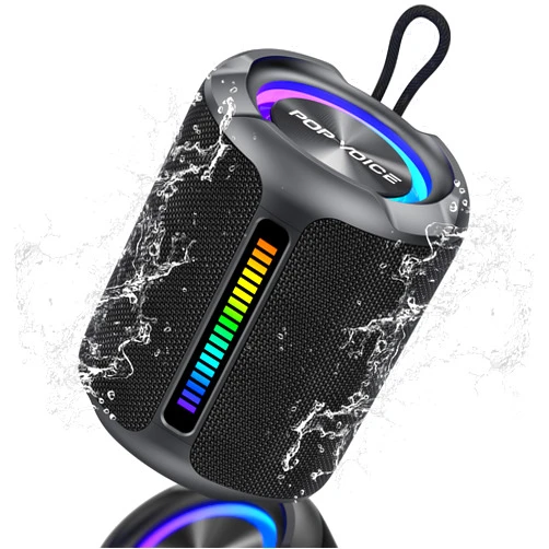 PoP voice Portable Bluetooth Speakers Wireless, 50W Peak Stereo Sound, IPX7 Waterproof Shower Speaker with Deep Bass, RGB Light, Preset EQ, TWS, for Home/Camping/Party/Gifts, PoP voice BT 5.3 Speaker, Up to 24H