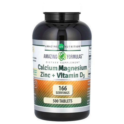 Amazing Nutrition Amazing Formulas Calcium Magnesium Zinc + Vitamin D3 Supplement | 500 Tablets | Non-GMO | Gluten-Free | Made in USA