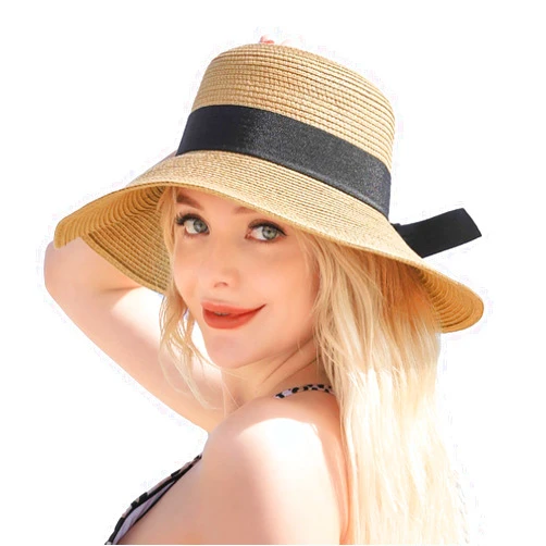 Trifabricy Beach Hats for Women - Wide Brim Sun Straw Hat for Women, UPF 50+ UV Sun Protection Sun Hat Womens, Floppy Sun Hat Foldable Roll up Cap, Khaki