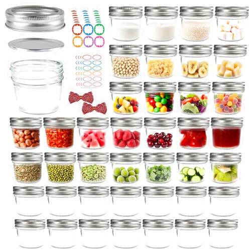 PINIWON 40 Pack Mason Jars 4 oz with Regular Lids and Bands, Mini Canning Jars, Small Glass Jars for Jam Jelly Honey Crafts Wedding Favors