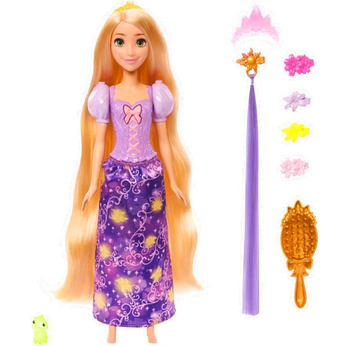 Mattel Disney Princess Rapunzel Fashion Doll w/Light-Up Hair & 4 More Ways to Glow, Pascal Figure & 7 Styling Accessories, Inspired by Tangled Movie