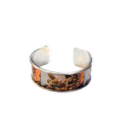 MONIQUE'S ART AND GIFTS SAINT MICHAEL ARCHANGEL BRACELET METAL RHODIUM CUFF WIDE BRACELET UNISEX FOR HER HIM WOMEN MEN YOUTH PEOPLE ONE SIZE FITS MOST ADJUSTABLE PULSERA DE SAN MIGUEL ARCANGEL DE METAL GRUESO