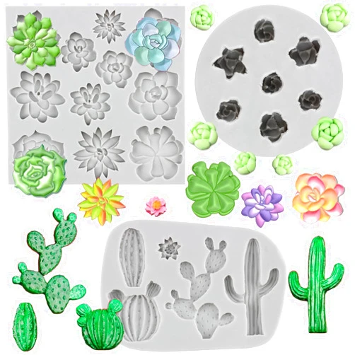 MINFEIDMS Succulent Fondant Molds 3D Silicone Cactus Succulents Leaves Molds Succulent Plants Molds For Cake Decorating Cupcake Topper Candy Chocolate Gum Paste Polymer Clay Set Of 3