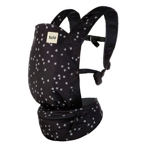 Tula Baby Tula Lite Ripstop Nylon Compact Baby Carrier, Lightweight & Ergonomic Carrier for Travel w/Convenient Storage Hip Pouch, Multiple Carrying Positions for 12lbs to 30lbs - Discover (Black/Stars)