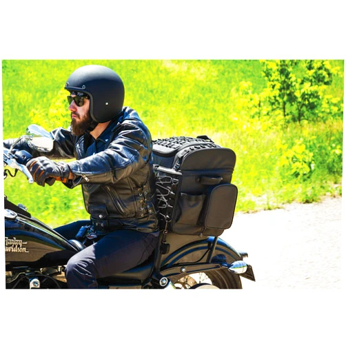 Kuryakyn 5285 Momentum Vagabond Motorcycle Travel Luggage: Weather Resistant Seat/Trunk/Rack Bag with Sissy Bar Straps, Black