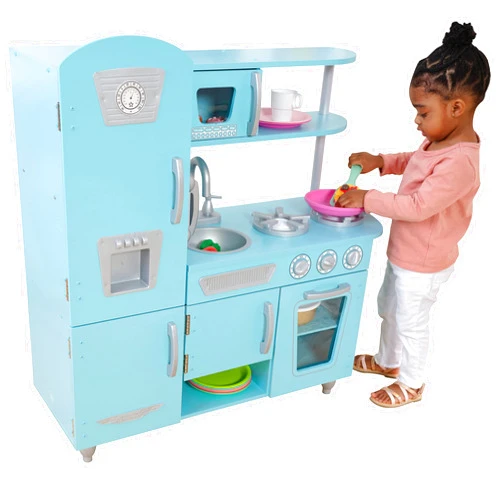KidKraft Vintage Wooden Play Kitchen with Pretend Ice Maker and Play Phone, Blue