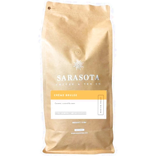 SARASOTA COFFEE & TEA CO. Sarasota Coffee, Gourmet Whole Bean & Ground Coffee in 5 Pound Bags, Medium, Dark, & Flavored Roasts (Whole Bean, Creme Brulee)