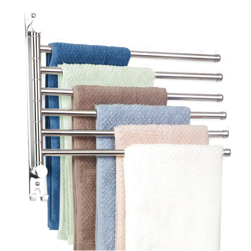 JSVER Towel Rack Wall Mounted JSVER Bathroom Towel Rack, Space Saving Towel Holder, Swivel SUS304 Stainless Steel Towel Bar, 180° Rotation 6 Arms Towel Racks for Bathroom
