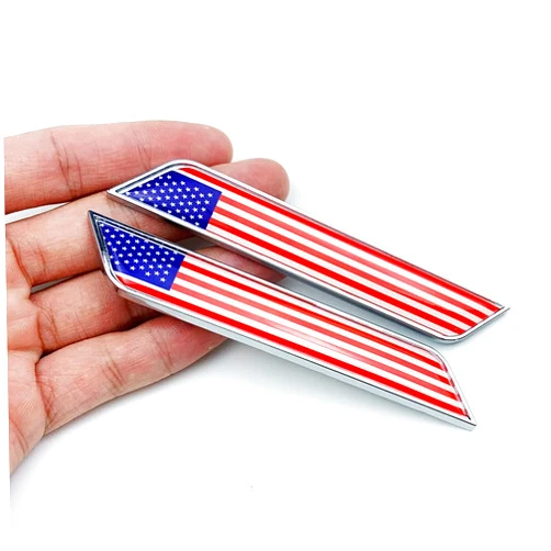 Skdorpfm 2Pcs USA Flag Metal Emblem Decals,3D American US United States National Flag Styling Badge Emblems for Car Side Fender/Rear/Front Truck/SUV/Motorcycle Self-Adhesive Sticker