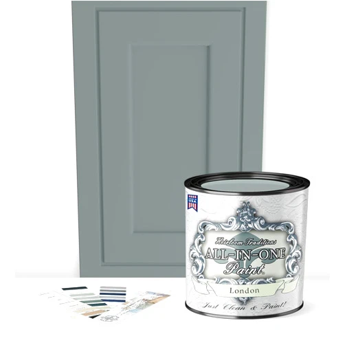 Heirloom Traditions Paint ALL-IN-ONE Paint, Durable cabinet and furniture paint. Built in primer and top coat, no sanding needed. Includes our 30 featured color card - London (green gray), Quart