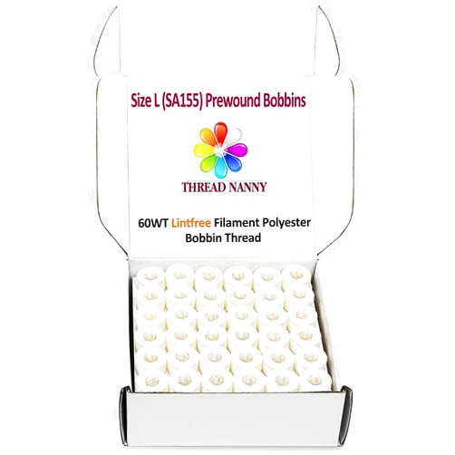 ThreadNanny 144pcs White Prewound Bobbin Thread Plastic Size L (SA155) for Brother Embroidery and Sewing Machine Polyester Thread