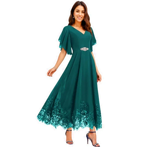 MarsRoad Tea Length Mother of The Bride Dresses for Wedding Chiffon Lace Formal Dresses for Women 2025 Elegant