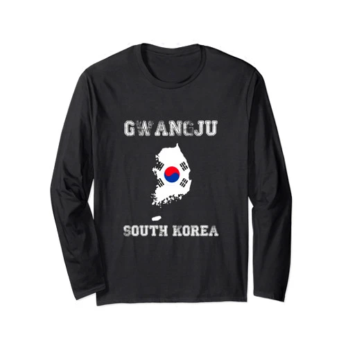 Vintage Gwangju South Korea Map With Flag Souvenir Retro Gwangju South Korea Distressed South Korea Flag Long Sleeve T-Shirt