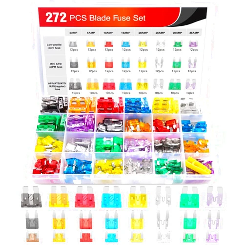 Nilight - 50019R 272pcs Standard & Mini & Low Profile Mini Blade Fuse Assortment, 2A 5A 10A 15A 20A 25A 30A 35A Replacement Fuses for Car Boat Truck SUV Automotive