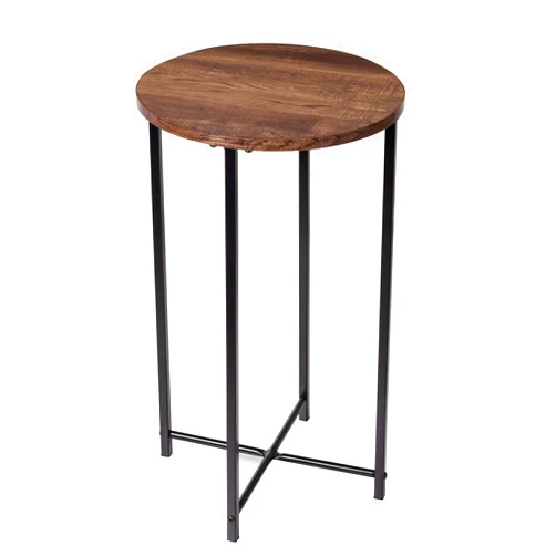 Honey-Can-Do Round Side Table with X-Pattern Base, Natural TBL-09247 Black,20 lbs
