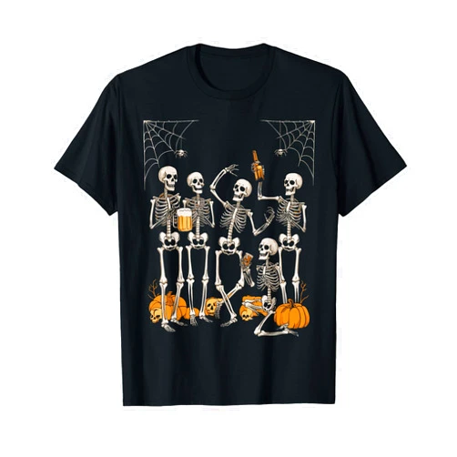 Funny Halloween Skeleton Scary Skeleton Party Halloween Costume 2024 Drinking Beer T-Shirt