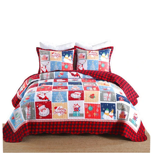 MarCielo 3 Piece Christmas Quilt Set, Rustic Lodge Deer Quilt Bedspread Throw Blanket Lightweight Bedspread Coverlet Comforter Set (Santa, Queen)