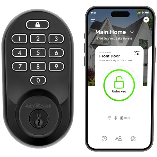 Kwikset Halo Wi-Fi Smart Lock, Keyless Entry Door Deadbolt, Geofence Auto-Unlock, Grade AAA Certified, No Hub Easy Install, Matte Black Lifetime Finish Warranty, Backlit Keypad